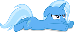 Size: 7000x3020 | Tagged: safe, artist:luckreza8, derpibooru import, trixie, pony, unicorn, to where and back again, .svg available, cute, diatrixes, frown, prone, simple background, solo, transparent background, unamused, underhoof, vector