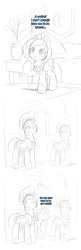 Size: 750x2320 | Tagged: safe, artist:ende26, princess luna, alicorn, pony, comic, cute, filly, monochrome, royal guard, sketch, woona, woona knight