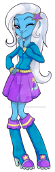 Size: 400x1232 | Tagged: safe, artist:naara-kantayeni, derpibooru import, trixie, equestria girls, clothes, hand on hip, looking at you, one eye closed, simple background, skirt, smiling, solo, transparent background, watermark, wink