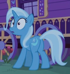 Size: 324x340 | Tagged: safe, derpibooru import, screencap, trixie, pony, unicorn, to where and back again, cropped, female, mare, open mouth, plot, solo, wide eyes