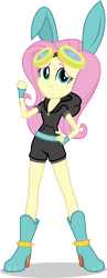 Size: 786x2023 | Tagged: safe, artist:punzil504, fluttershy, equestria girls, boots, bunny ears, clothes, costume, dangerous mission outfit, female, goggles, high heels, hoodie, looking at you, shoes, simple background, smiling, solo, transparent background, vector