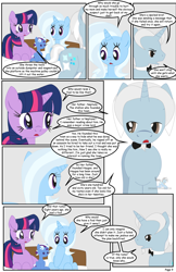 Size: 792x1224 | Tagged: safe, artist:dekomaru, derpibooru import, trixie, twilight sparkle, oc, oc:iniduoh, oc:nebula, comic:the greatest gift, comic, what happens in haygas