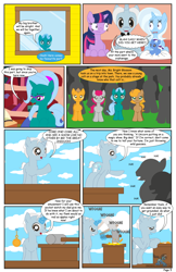 Size: 792x1224 | Tagged: safe, artist:dekomaru, derpibooru import, trixie, twilight sparkle, oc, oc:hazel lulamoon, oc:iniduoh, oc:nebula, comic:the greatest gift, comic, glasses, lulamoon sonata