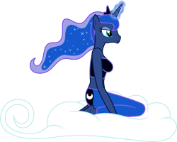 Size: 8000x6400 | Tagged: safe, artist:parclytaxel, princess luna, alicorn, anthro, .svg available, absurd resolution, clothes, cloud, jeans, kneeling, magic, riding, simple background, smiling, solo, tanktop, transparent background, vector