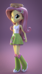 Size: 540x960 | Tagged: safe, artist:creatorofpony, fluttershy, equestria girls, 3d, angry, blender, clothes, musical instrument, skirt, tambourine