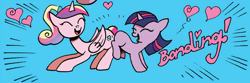 Size: 580x192 | Tagged: safe, idw, princess cadance, twilight sparkle, alicorn, pony, spoiler:comic, spoiler:comic12, bonding, butt bump, butt to butt, butt touch, filly, sunshine sunshine