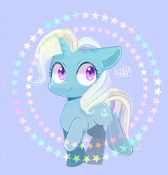 Size: 700x729 | Tagged: safe, artist:sibashen, derpibooru import, trixie, pony, unicorn, blue background, colored pupils, cute, diatrixes, simple background, solo, stars