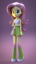 Size: 1080x1920 | Tagged: safe, artist:creatorofpony, fluttershy, equestria girls, 3d, 3d model, blender, boots, clothes, skirt, solo, tanktop