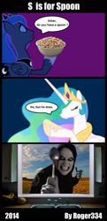 Size: 944x1945 | Tagged: safe, artist:roger334, princess celestia, princess luna, alicorn, pony, comic, crossover, dialogue, ginosaji, the horribly slow murderer with the extremely inefficient weapon