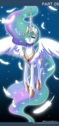 Size: 650x1386 | Tagged: safe, artist:johnjoseco, princess celestia, alicorn, pony, ask gaming princess luna, comic, eyes closed, feather, female, mare, solo, tumblr