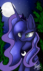 Size: 1024x1707 | Tagged: safe, artist:pxoenix2014, princess luna, alicorn, pony, moon, night, sitting, solo