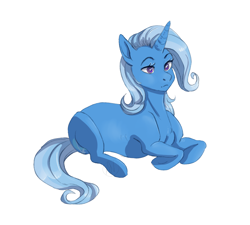 Size: 1222x1100 | Tagged: safe, artist:1an1, derpibooru import, trixie, pony, unicorn, cute, diatrixes, female, fluffy, lidded eyes, mare, prone, simple background, smiling, solo, underhoof, white background