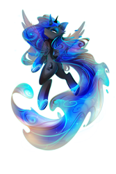 Size: 2822x4222 | Tagged: safe, artist:koveliana, princess luna, alicorn, pony, chromatic aberration, color porn, ethereal mane, flying, simple background, solo