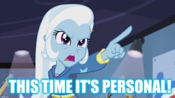 Size: 1280x720 | Tagged: safe, edit, edited screencap, screencap, trixie, equestria girls, guitar centered, rainbow rocks, caption, image macro, jaws, meme, reference, text, trixie yells at everything