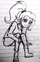 Size: 2381x3687 | Tagged: safe, artist:trixeed, derpibooru import, trixie, equestria girls, alternate hairstyle, grayscale, lined paper, monochrome, sketch, solo, traditional art