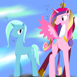 Size: 1000x1000 | Tagged: safe, artist:jun, princess cadance, trixie, alicorn, pony, crying, pixiv