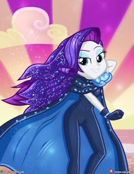 Size: 1500x1942 | Tagged: safe, alternate version, artist:dieart77, rarity, better together, equestria girls, the other side, arm behind head, bedroom eyes, cape, clothes, looking at you, solo, unitard