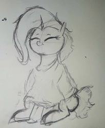Size: 500x610 | Tagged: safe, artist:james, trixie, shirt, sitting, smiling
