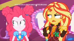 Size: 1366x768 | Tagged: safe, screencap, pinkie pie, sunset shimmer, better together, equestria girls, sunset's backstage pass!, angry, geode of empathy, geode of sugar bombs, magical geodes, sassy, shrunken pupils