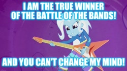 Size: 1280x720 | Tagged: safe, edit, edited screencap, screencap, trixie, equestria girls, guitar centered, rainbow rocks, caption, guitar, image macro, meme, musical instrument, text, trixie yells at everything