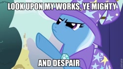 Size: 600x337 | Tagged: safe, derpibooru import, trixie, image macro, meme, trixie yells at everything