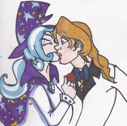 Size: 900x889 | Tagged: dead source, safe, artist:enigmaticfrustration, derpibooru import, prince blueblood, trixie, human, bluetrix, crack shipping, female, humanized, kissing, male, shipping, straight