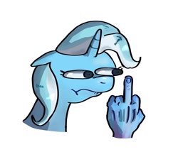 Size: 1195x1024 | Tagged: safe, artist:james, trixie, pony, unicorn, blue coat, female, horn, mare, middle finger, vulgar