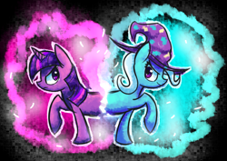 Size: 2800x1980 | Tagged: safe, artist:mister-markers, derpibooru import, trixie, twilight sparkle, catdog