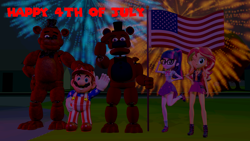 Size: 3840x2160 | Tagged: safe, artist:optimussparkle, sci-twi, sunset shimmer, twilight sparkle, oc, human, better together, equestria girls, 3d, 4th of july, american flag, american independence day, barely eqg related, clothes, crossover, cute, fireworks, five nights at freddy's, flag, freddy fazbear, geode of empathy, geode of telekinesis, holiday, independence day, magical geodes, mario, nintendo, non-mlp oc, non-pony oc, sci-twibetes, scott cawthon, shimmerbetes, skirt, source filmmaker, super mario bros., twiabetes, withered freddy