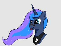 Size: 4000x3000 | Tagged: safe, princess luna, alicorn, pony, :p, :t, bust, paintbrush, silly, simple background, smiling, solo, tongue out