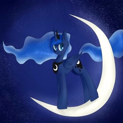 Size: 3000x3000 | Tagged: safe, artist:iados, princess luna, alicorn, pony, crescent moon, moon, night, solo, tangible heavenly object