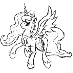 Size: 1080x1080 | Tagged: safe, artist:coma392, princess luna, alicorn, pony, monochrome, pixiv, sketch, solo