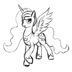 Size: 800x800 | Tagged: safe, artist:coma392, princess luna, alicorn, pony, monochrome, pixiv, solo