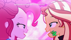 Size: 1280x720 | Tagged: safe, screencap, pinkie pie, sunset shimmer, better together, equestria girls, sunset's backstage pass!, duo, lidded eyes, looking at each other