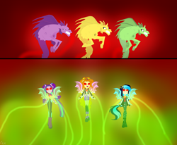 Size: 2286x1882 | Tagged: safe, artist:lumi-infinite64, adagio dazzle, aria blaze, oc, oc:celeste splash, siren, equestria girls, dazzling, siren oc, solo, the dazzlings