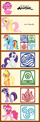 Size: 600x1835 | Tagged: safe, derpibooru import, applejack, fluttershy, pinkie pie, rainbow dash, rarity, twilight sparkle, earth pony, pegasus, pony, unicorn, avatar the last airbender, chart, comparison, female, mane six, mare