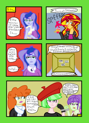 Size: 1700x2338 | Tagged: safe, artist:oneovertwo, drama letter, golden hazel, princess luna, starlight, sunset shimmer, vice principal luna, watermelody, equestria girls, background human, comic, patricia water melody, watermelody's campaign