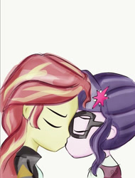 Size: 492x648 | Tagged: safe, artist:samyvillaly, sci-twi, sunset shimmer, twilight sparkle, equestria girls, female, kissing, lesbian, scitwishimmer, shipping, sunsetsparkle