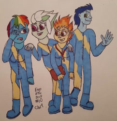 Size: 1323x1366 | Tagged: safe, artist:rapidsnap, fleetfoot, rainbow dash, soarin', spitfire, equestria girls, clothes, equestria girls-ified, traditional art, uniform, wonderbolts, wonderbolts uniform