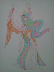 Size: 1536x2048 | Tagged: safe, artist:wolfling12, princess celestia, human, humanized, solo, traditional art, winged humanization