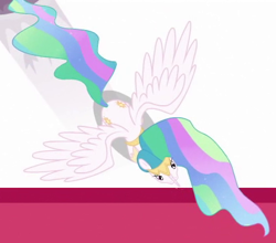 Size: 414x365 | Tagged: safe, screencap, princess celestia, alicorn, pony, twilight's kingdom, both cutie marks, cropped, eyes, great moments in animation, overhead view, solo, spread wings, wings