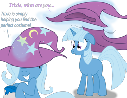 Size: 2914x2244 | Tagged: safe, artist:dazed-and-wandering, derpibooru import, trixie, twilight sparkle, costume, grin, high res, smiling