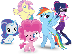 Size: 666x500 | Tagged: safe, fluttershy, pinkie pie, rainbow dash, rarity, sci-twi, twilight sparkle, earth pony, pegasus, pony, unicorn, better together, equestria girls, g1, my little pony: pony life, cutie mark crew, g4 to g1, generation leap, simple background, toy, transparent background