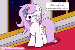 Size: 1280x854 | Tagged: safe, artist:askthefillies, princess celestia, tiberius, alicorn, opossum, pony, ask the fillies, boop, cewestia, filly, frown, messy mane, night, nose wrinkle, open mouth, pink-mane celestia, solo, stars, tumblr, unamused, younger