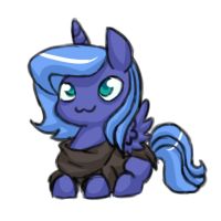 Size: 200x200 | Tagged: artist needed, safe, princess luna, alicorn, pony, :3, chibi, filly, lunadoodle, prone, simple background, solo, woona