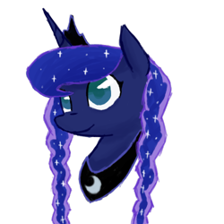 Size: 500x500 | Tagged: safe, artist:breadcipher, princess luna, alicorn, pony, alternate hairstyle, braid, bust, colored pupils, lunadoodle, portrait, simple background, smiling, solo, transparent background