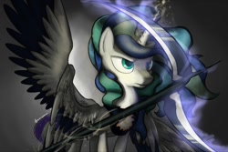 Size: 960x640 | Tagged: safe, artist:tetrapony, princess celestia, princess luna, fusion, royal sisters, scythe, solo, weapon