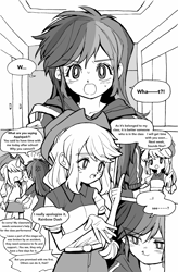 Size: 1259x1920 | Tagged: safe, artist:0828m, artist:0828m-mlp, applejack, rainbow dash, equestria girls, appledash, comic, dialogue, female, lesbian, monochrome, shipping