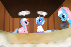 Size: 3000x2000 | Tagged: safe, artist:mikoruthehedgehog, derpibooru import, aloe, trixie, high res, sauna, spa, spa twins, twins