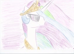 Size: 2338x1700 | Tagged: safe, artist:kvedja, princess celestia, alicorn, pony, female, horn, mare, multicolored mane, solo, traditional art, white coat